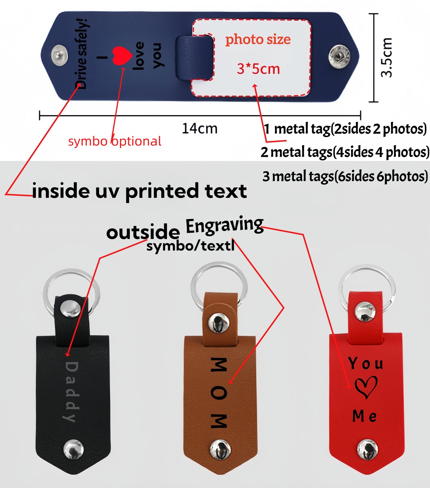 Personalized Leather Hidden Photo Memory Keychain