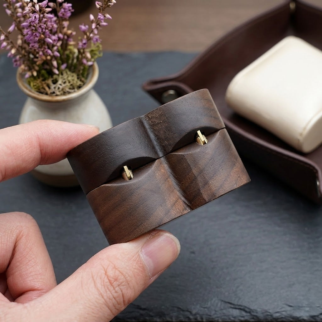 Personalized Walnut Heart Ring Box – Custom Proposal & Wedding Ring Bearer Box