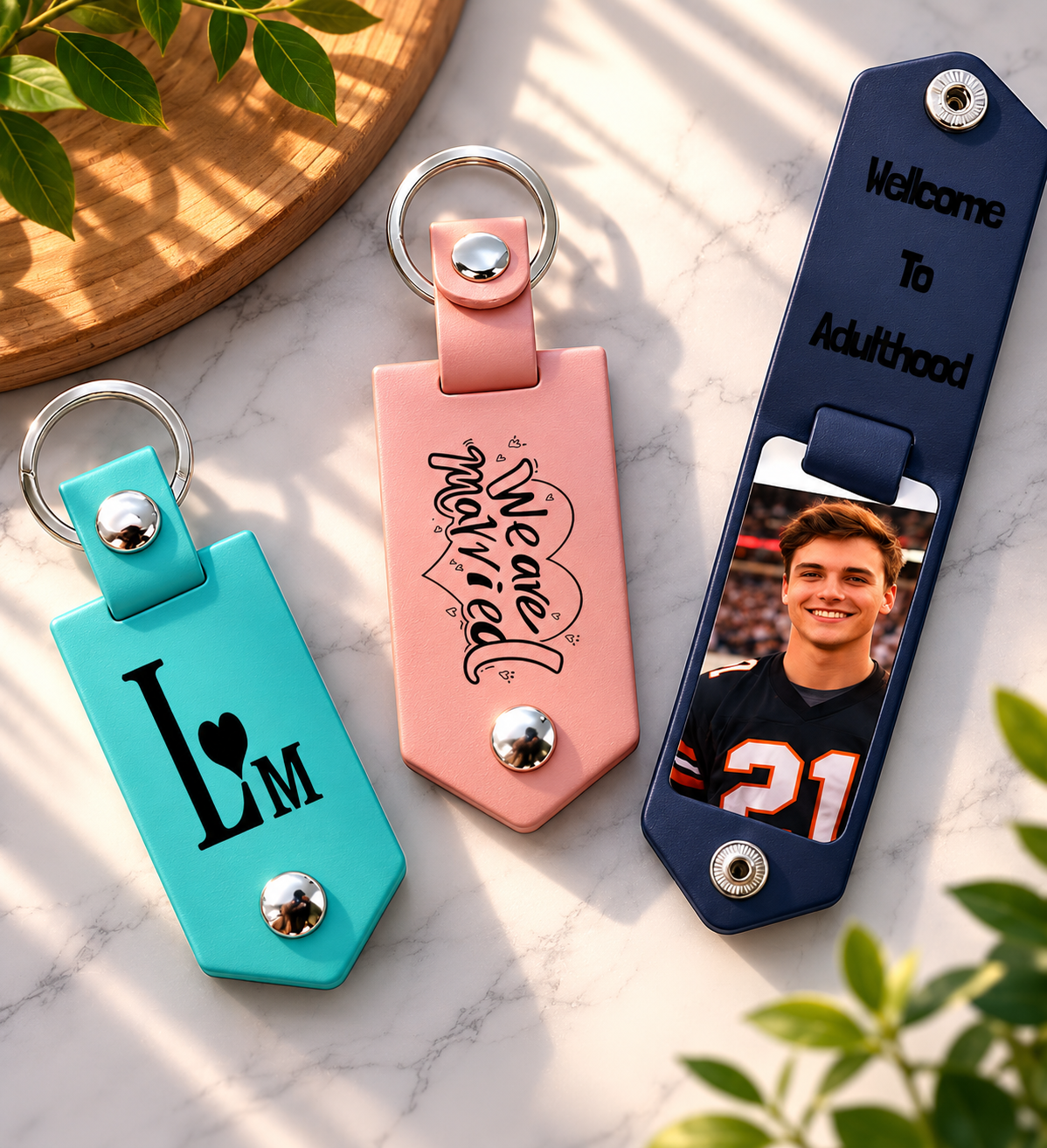 Personalized Leather Hidden Photo Memory Keychain