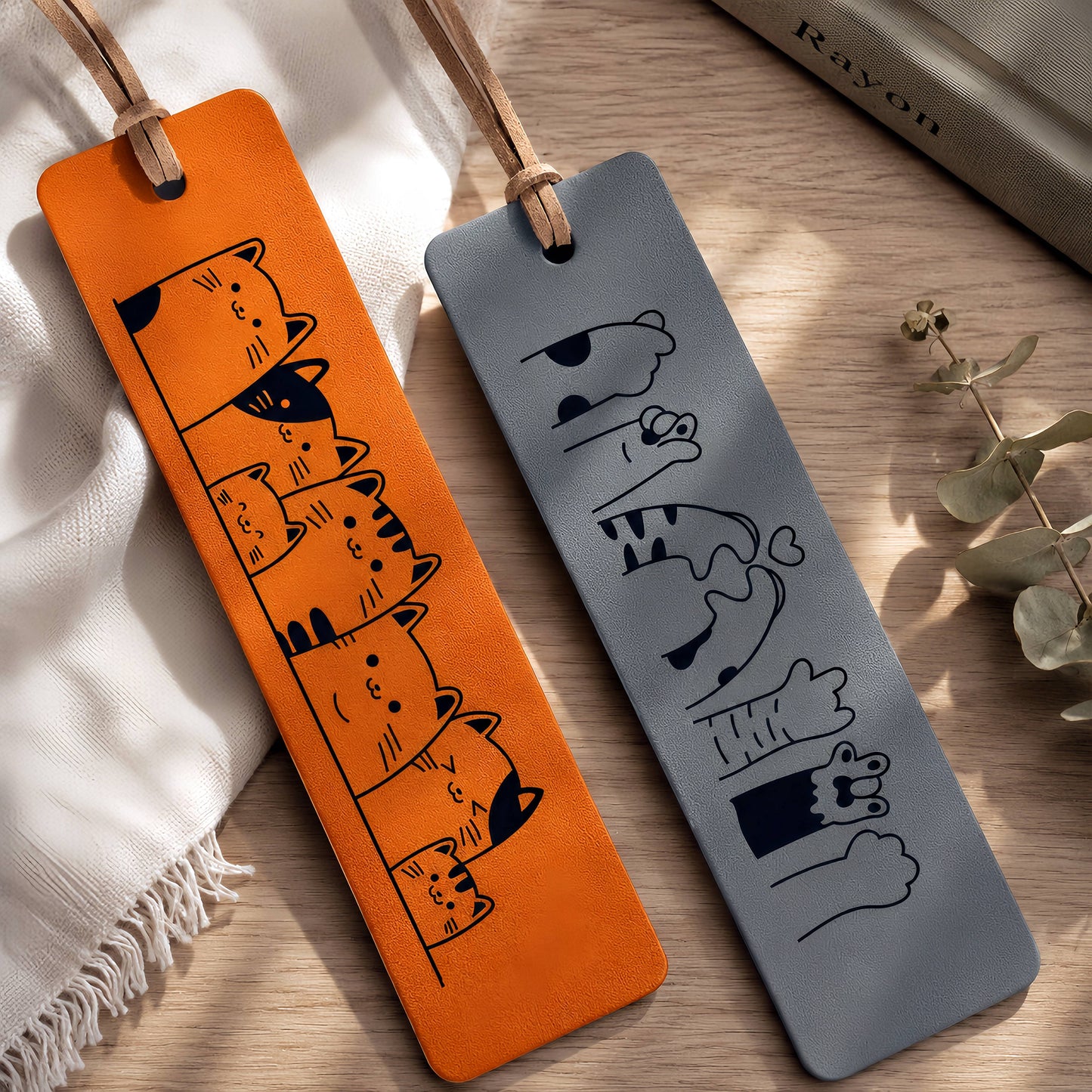 Personalized Leather Cat Bookmark | Custom Engraved Reader Gift| SET OF 4