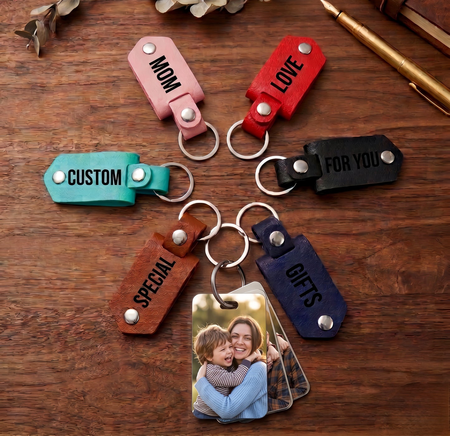 Personalized Leather Hidden Photo Memory Keychain