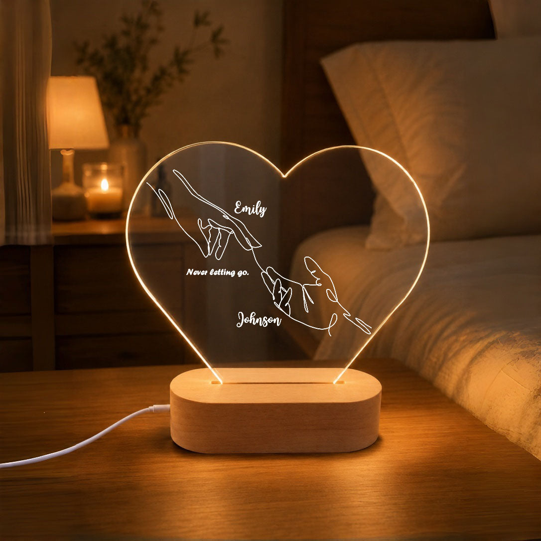 Custom Heart Acrylic LED Night Light | Personalized Wedding Keepsake