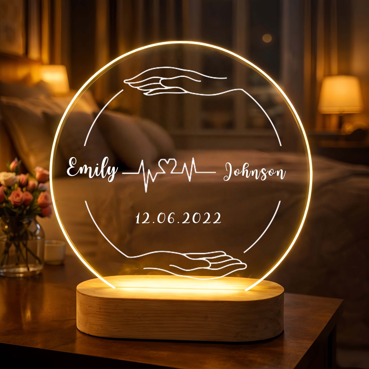 Personalized Couple Line Art Night Light | Custom Name & Date Acrylic LED Lamp | Romantic Anniversary Gift