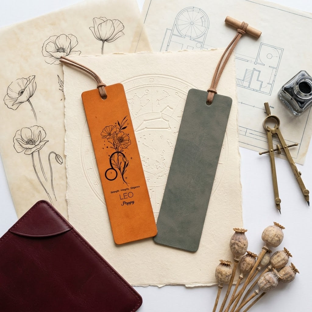 Personalized Zodiac & Birth Flower Leather Bookmarks (Set of 4)