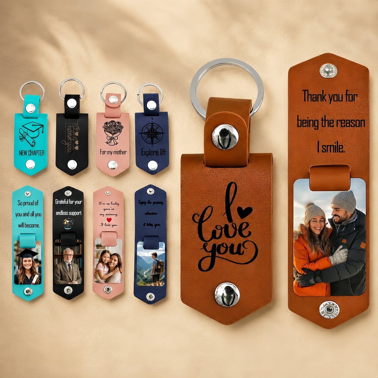 Personalized Leather Hidden Photo Memory Keychain
