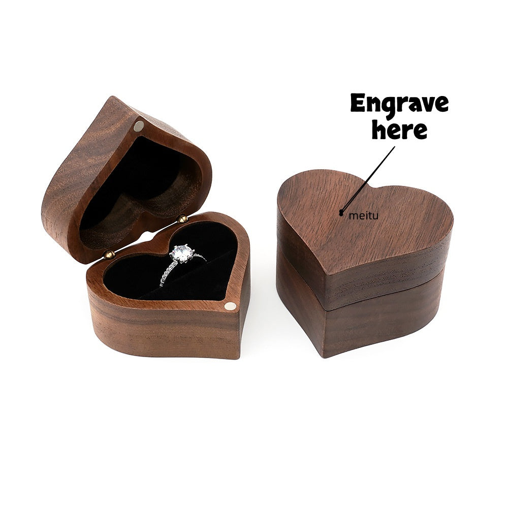 Personalized Walnut Heart Ring Box – Custom Proposal & Wedding Ring Bearer Box