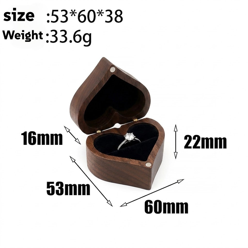 Personalized Walnut Heart Ring Box – Custom Proposal & Wedding Ring Bearer Box
