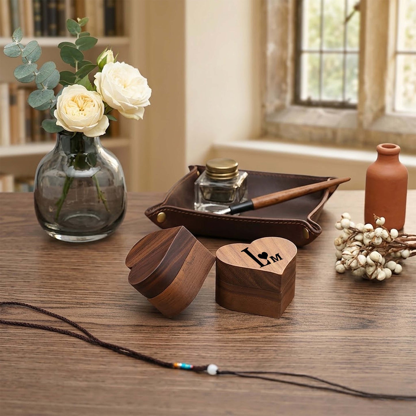 Personalized Walnut Heart Ring Box – Custom Proposal & Wedding Ring Bearer Box