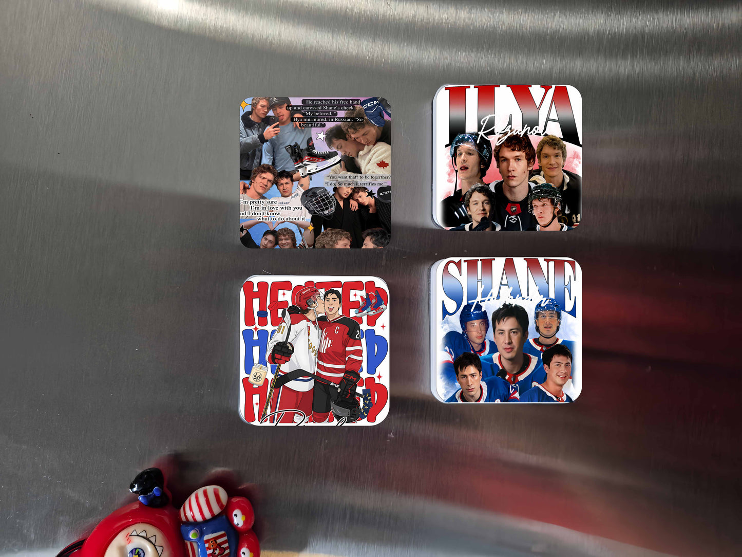 Heated Rivalry Magnet, Stupid Canadian Wolf Bird, Shane and Ilya Hockey Romance, 2X2 Acrylic Fridge Magnets | （Set Of 4 ，5mm thickness）