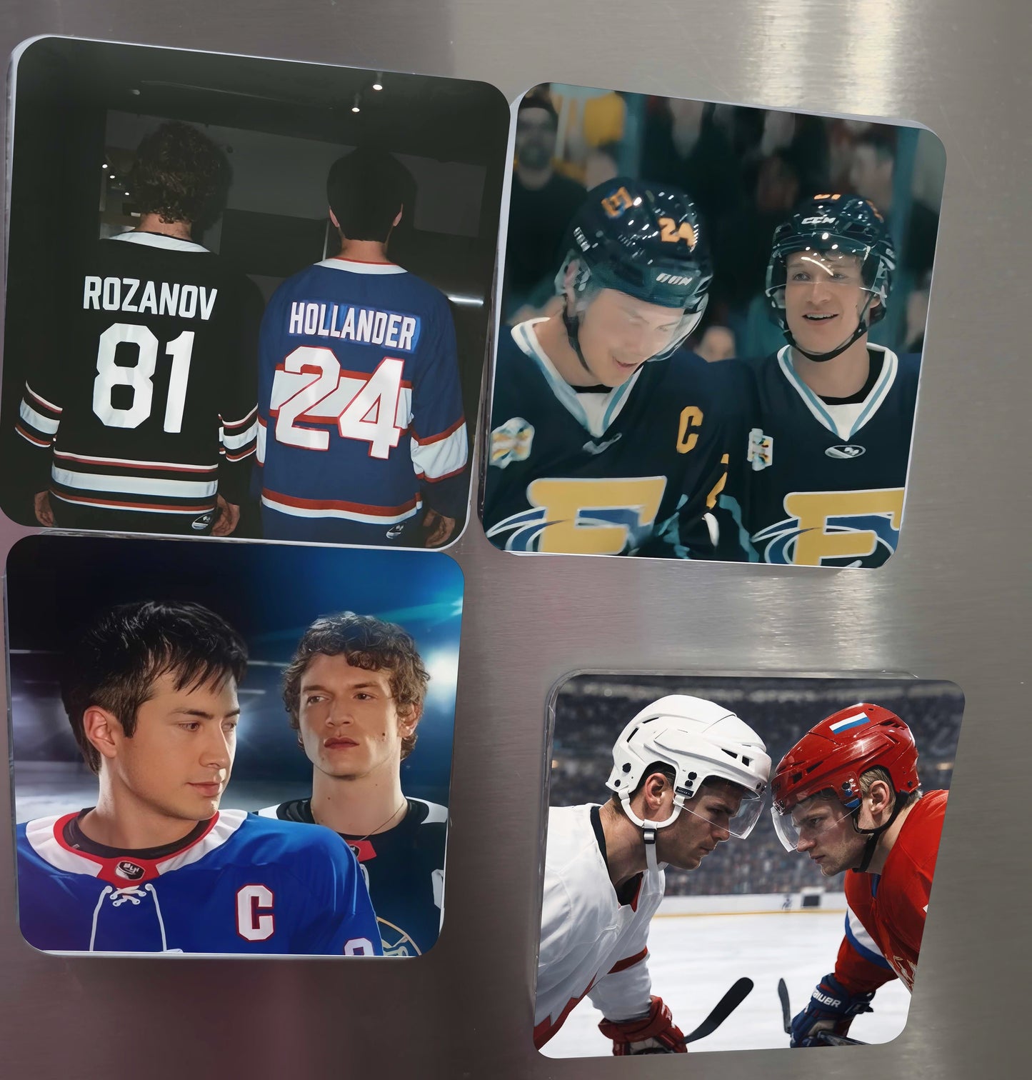 Heated Rivalry Magnet, Stupid Canadian Wolf Bird, Shane and Ilya Hockey Romance, 2X2 Acrylic Fridge Magnets | （Set Of 4 ，5mm thickness）