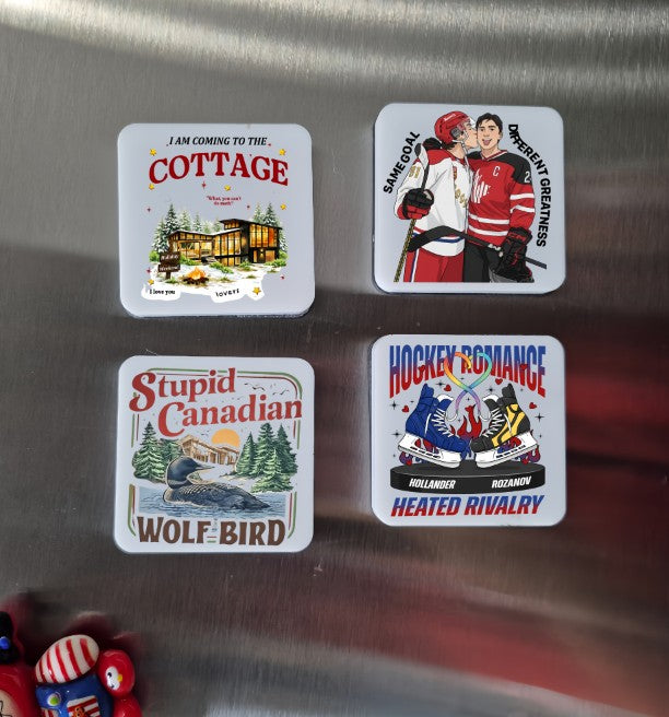 Heated Rivalry Magnet, Stupid Canadian Wolf Bird, Shane and Ilya Hockey Romance, 2X2 Acrylic Fridge Magnets | （Set Of 4 ，5mm thickness）