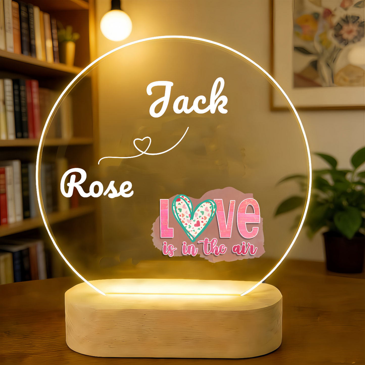 Personalized Couples LED Night Light - Custom UV Printed Acrylic Lamp with Name