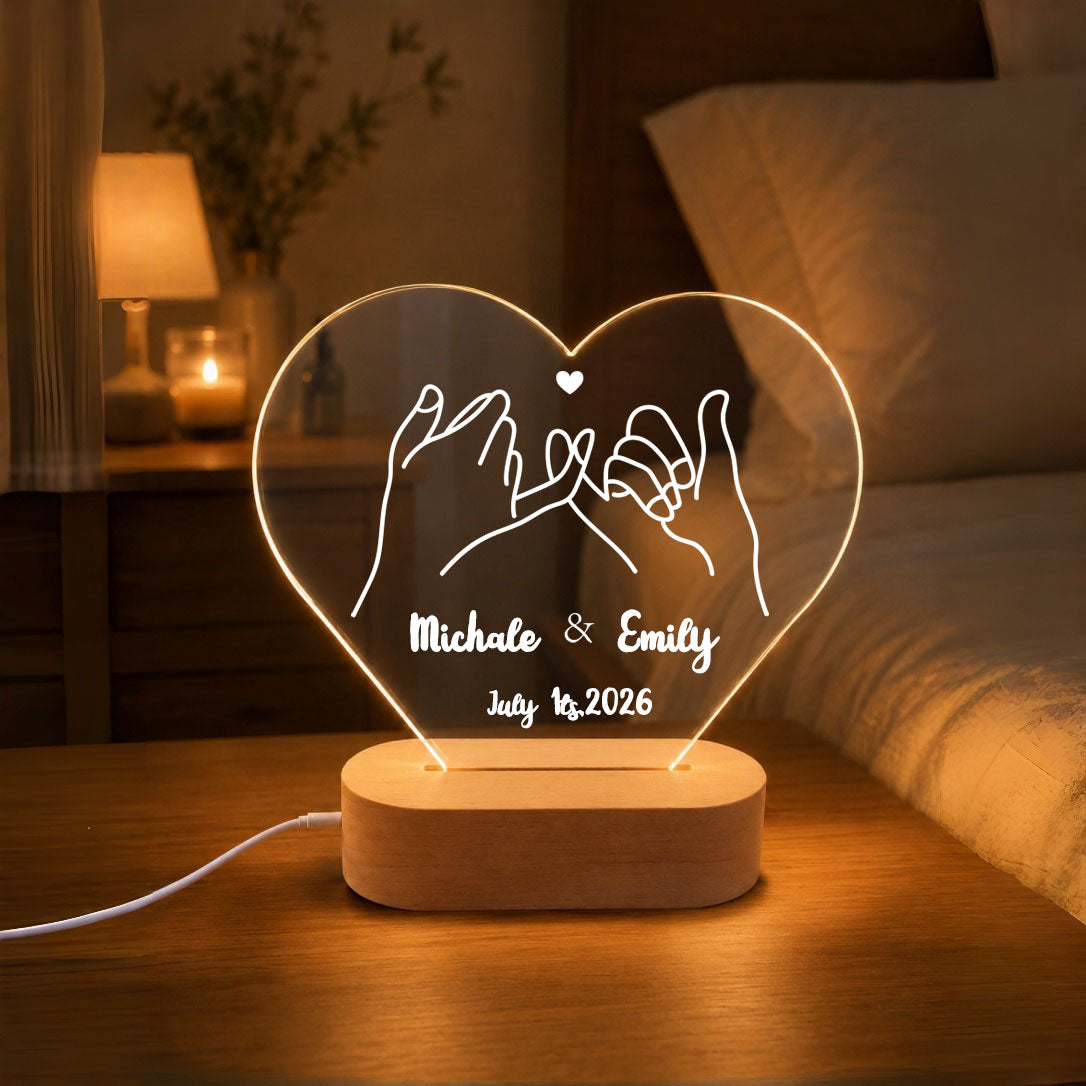Custom Heart Acrylic LED Night Light | Personalized Wedding Keepsake