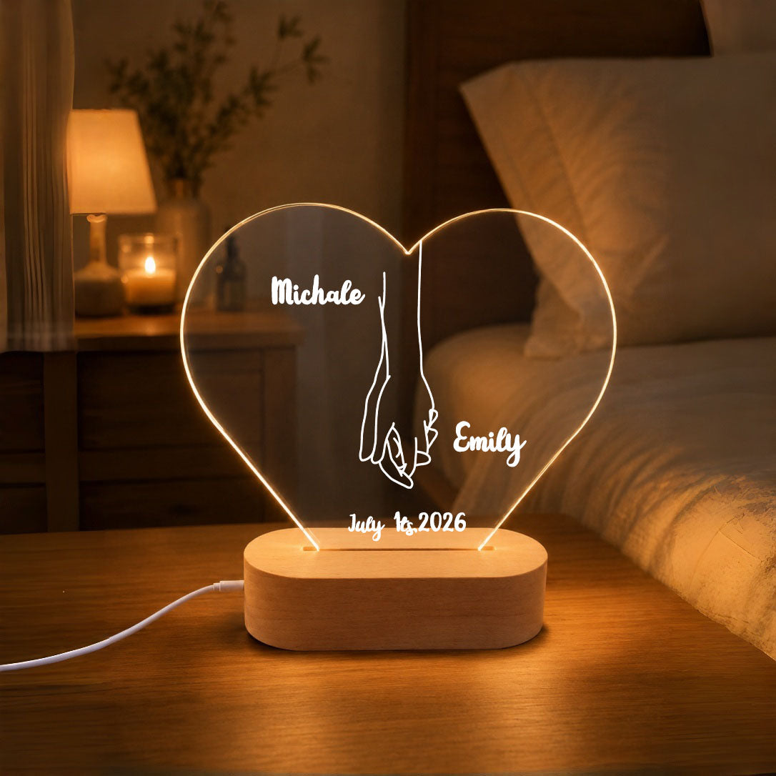 Custom Heart Acrylic LED Night Light | Personalized Wedding Keepsake
