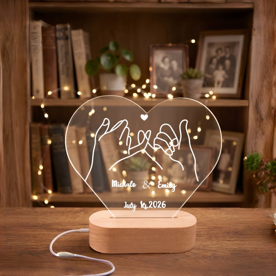 Custom Heart Acrylic LED Night Light | Personalized Wedding Keepsake
